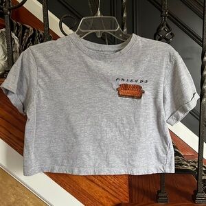 FRIENDS Insignia Embroidered Crop Tee Shirt With Cuffed Sleeves Size S